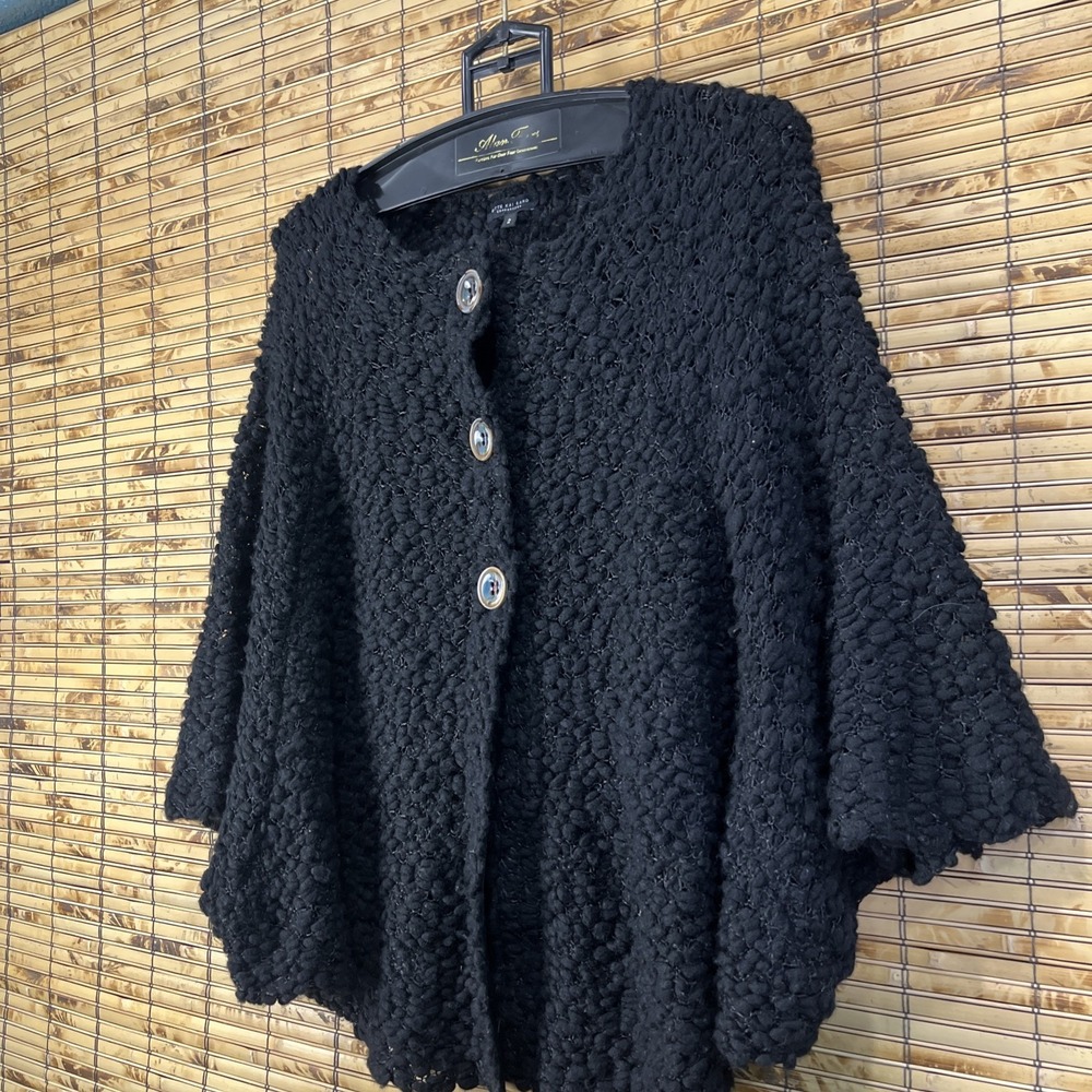 Bitte Kai Rand Black Textured Knit Poncho Sweater Womens Sz L/2 Cape Scandi Chic - Picture 2 of 9